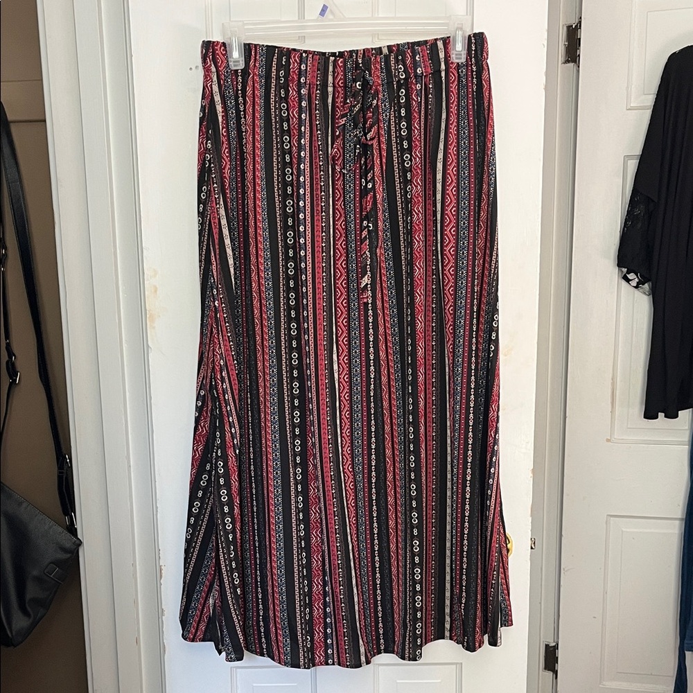 SHEIN Black and Red Striped Maxi Skirt